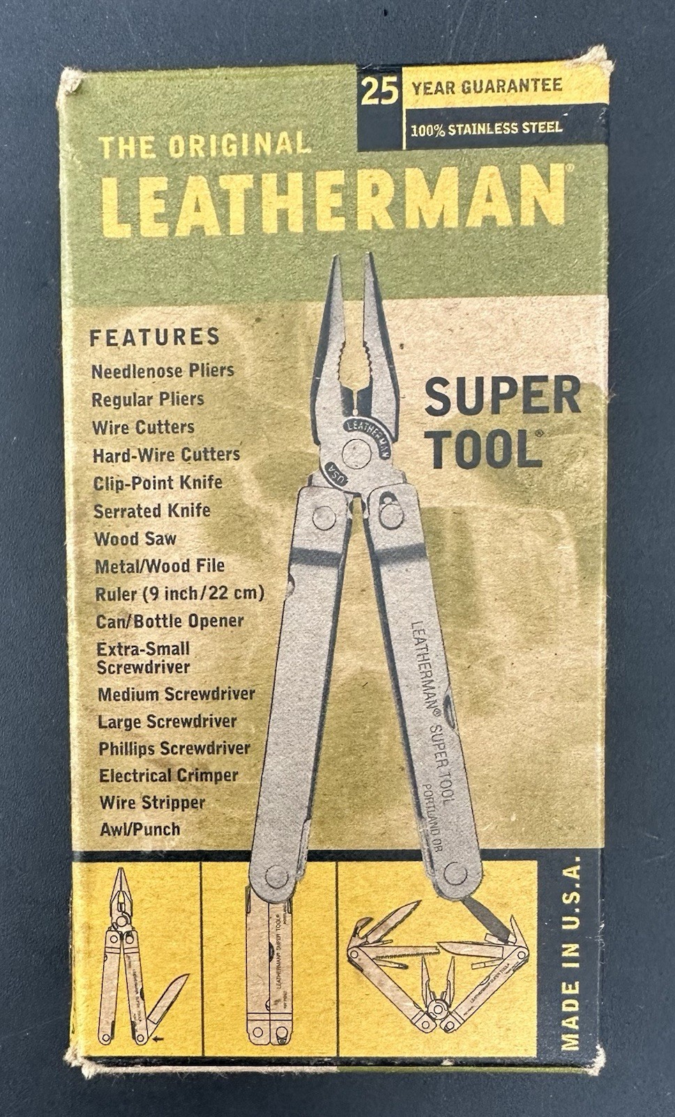 Original Leatherman Super Tool Sheath Box Portland Oregon Pat Pend Badger Meter