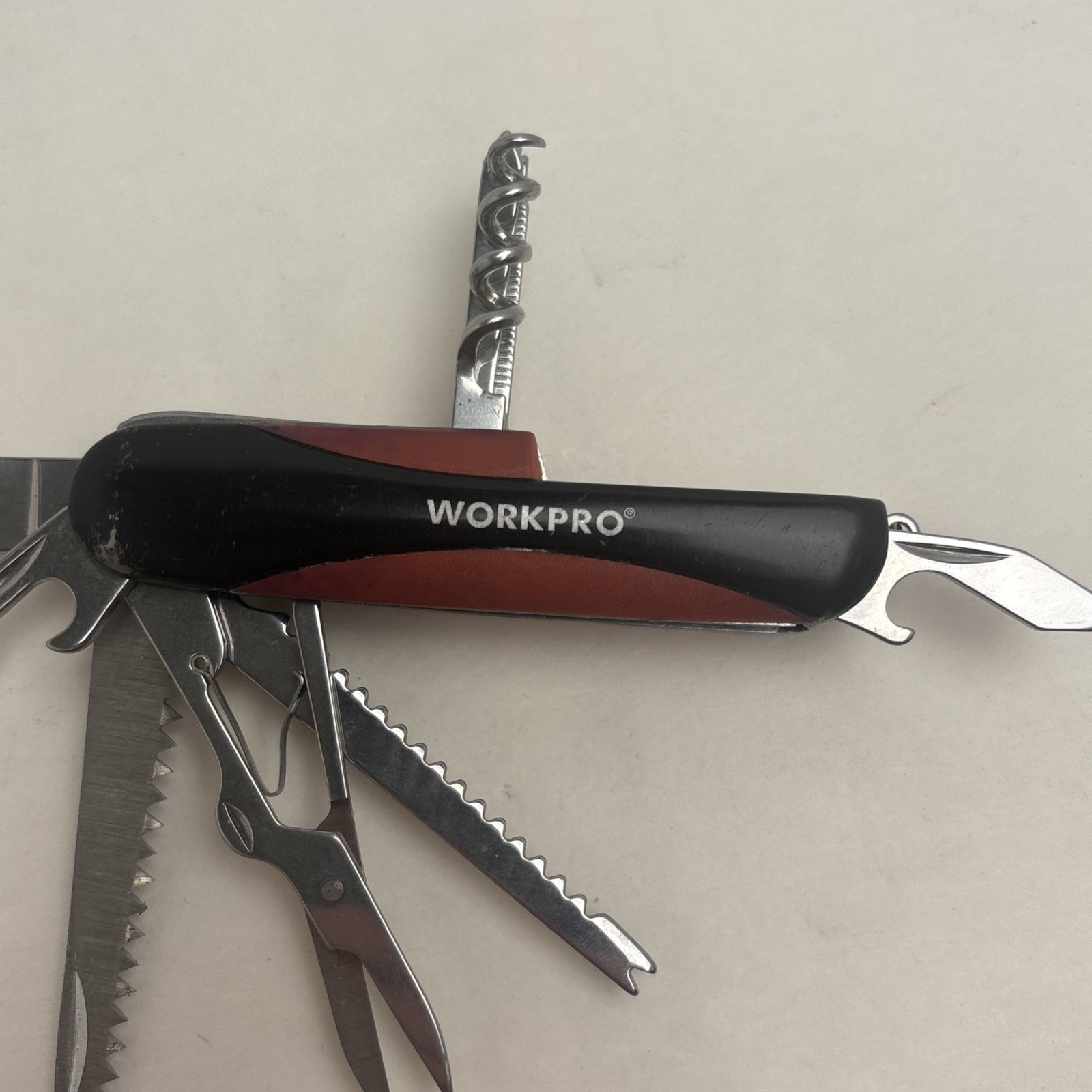 Workpro 15-in-1 Multitool Pocket Knife Stainless Brown Black Tactical Camp