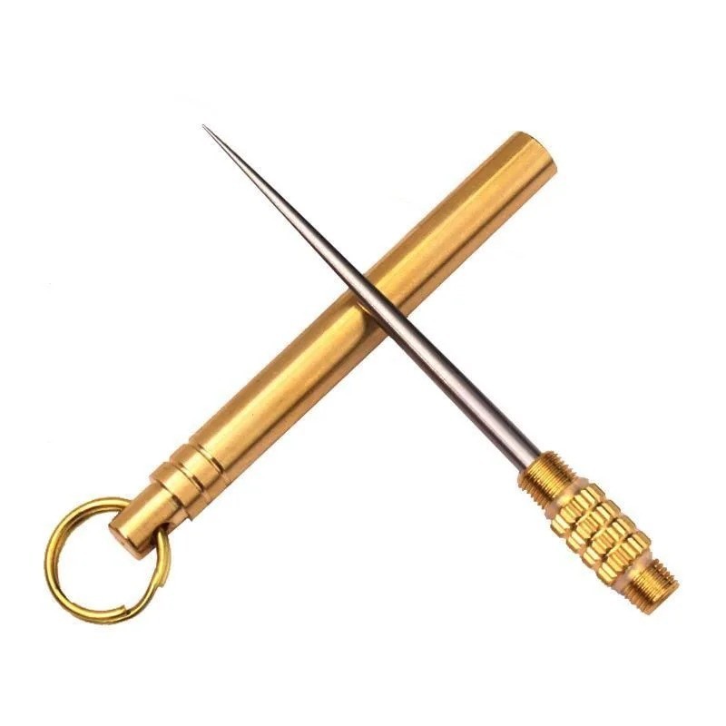 Titanium Alloy Toothpick Keychain Retractable EDC Fruit Fork Gold