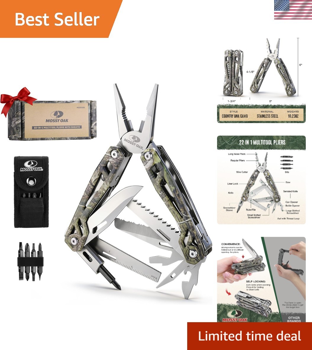 Versatile Camo Multitool: 22-in-1 Stainless Steel Tools for Outdoor Adventures
