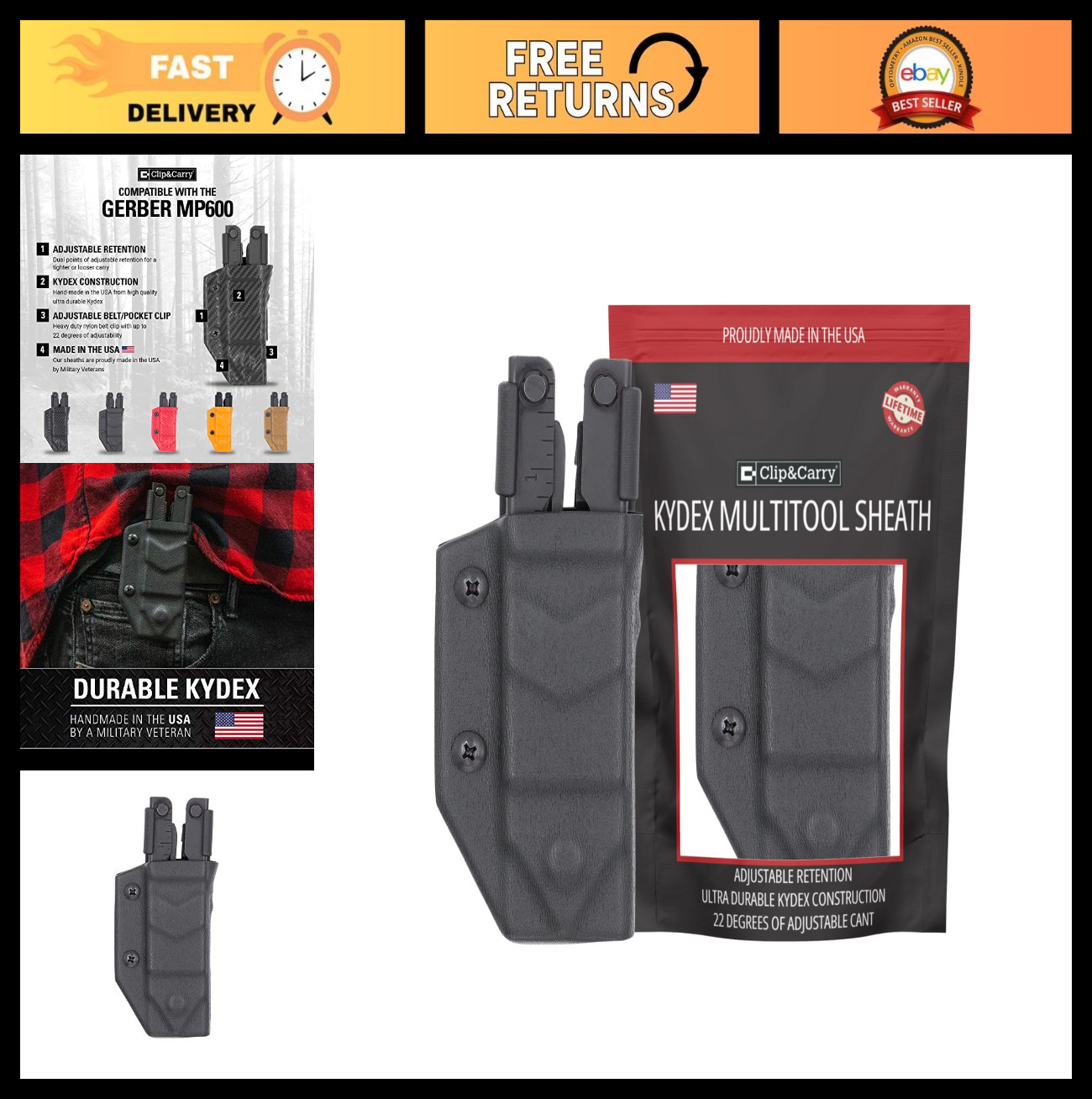 Kydex Multitool Sheath for Gerber MP600 – Fits Bluntnose & Needlenose Models, US