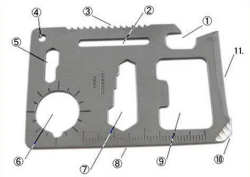 15 in 1 Multifunction Card with Leather Case – Can Opener, Screwdriver, Saw…