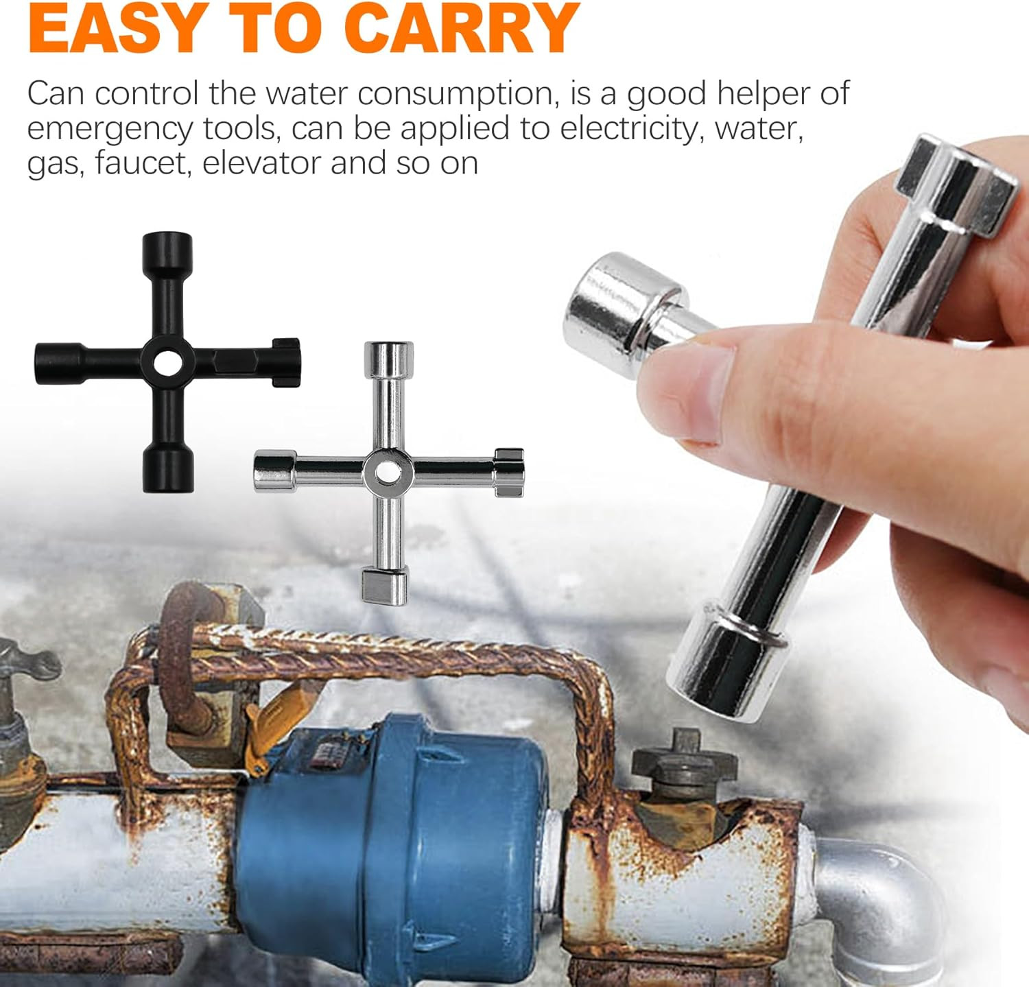 2 Pack Sillcock Key Set, 4 Way Water Key Tool, Multi-Functional Silcock Water Ke