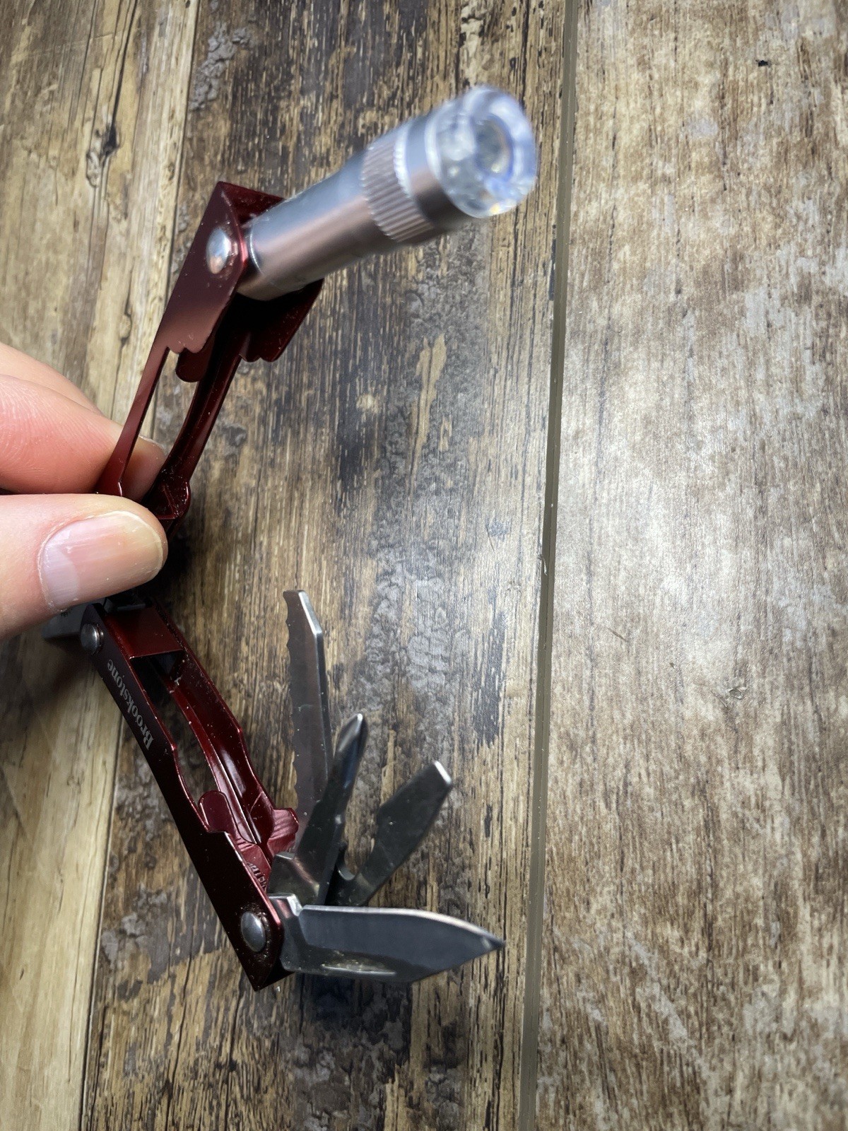 Brookstone Red Mini Multi-Tool Pliers w/ LED Flashlight EDC Pocket Tool