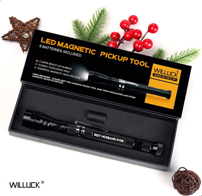 Gifts for Husband Him, Best Husband Ever Magnetic Pickup Tool with Flashlight