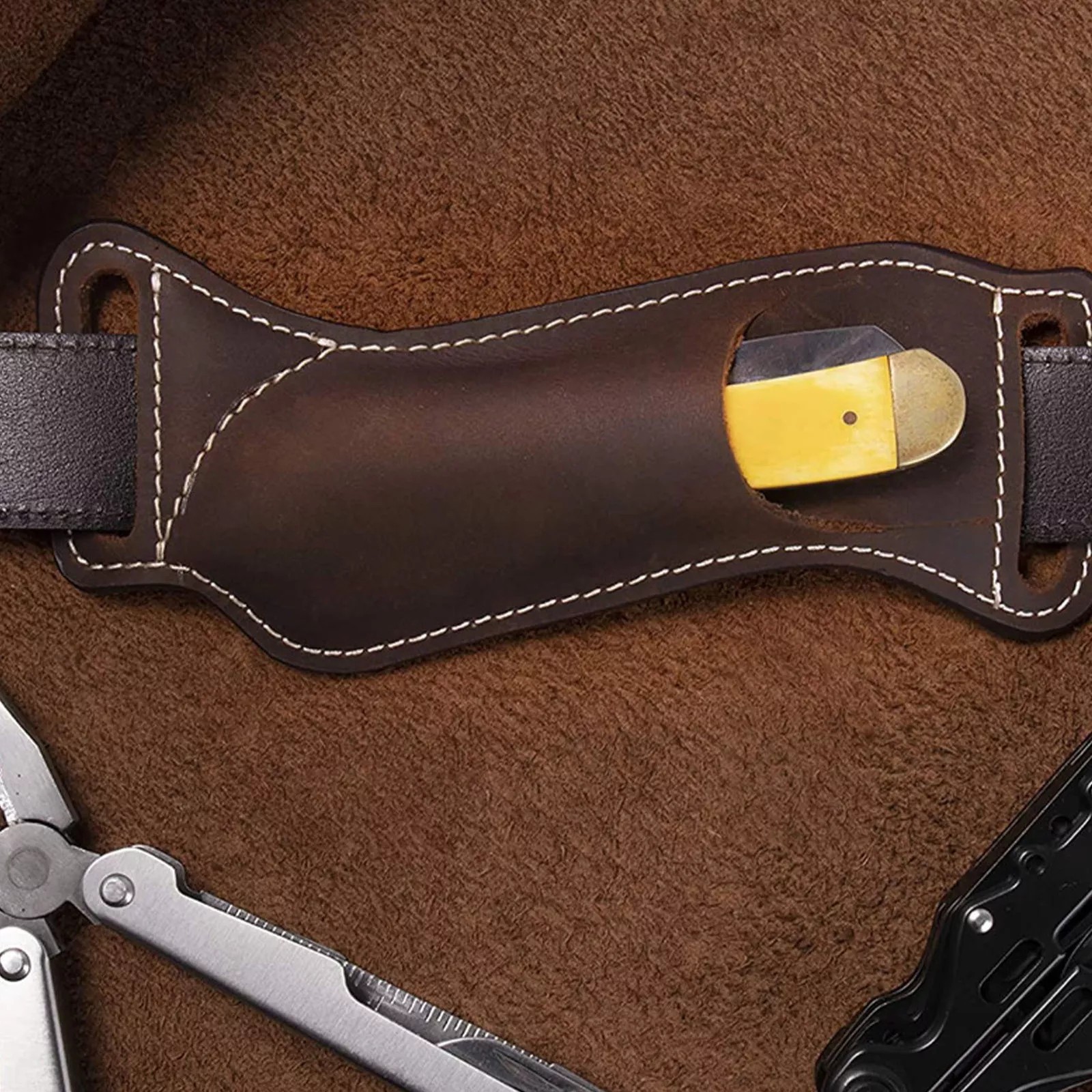 PU leather sheath, foldable, for tools, knife holder, bag with belt loop