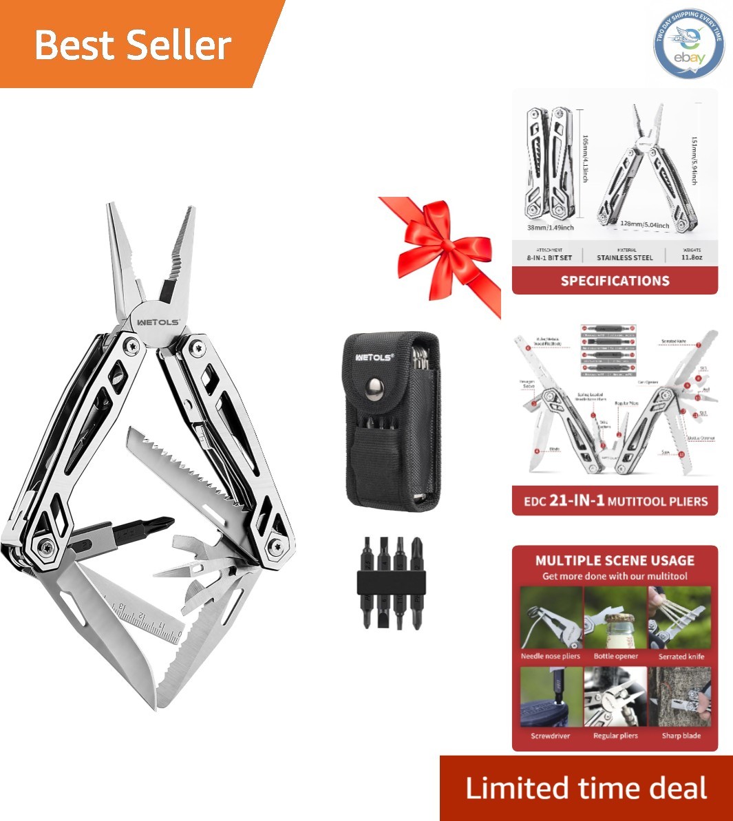 21-in-1 Stainless Steel Multitool with Self-locking Design – Perfect Gift for…