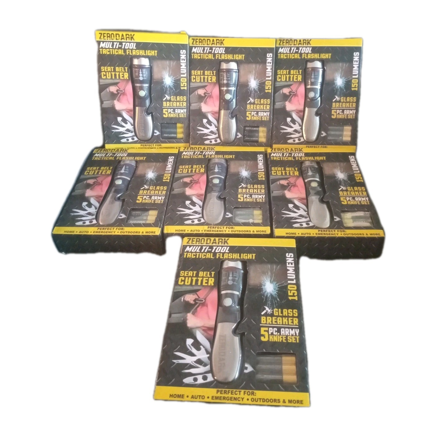 Lot Of 7 ZeroDark Multitool Car Kit with Car Window Breaker NOS Please Read