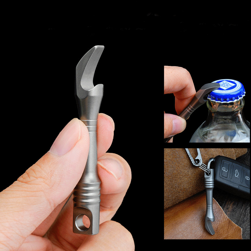 Mini Titanium Keychain Pry Bar Crowbar Bottle Opener Necklace Pendant Multi EDC