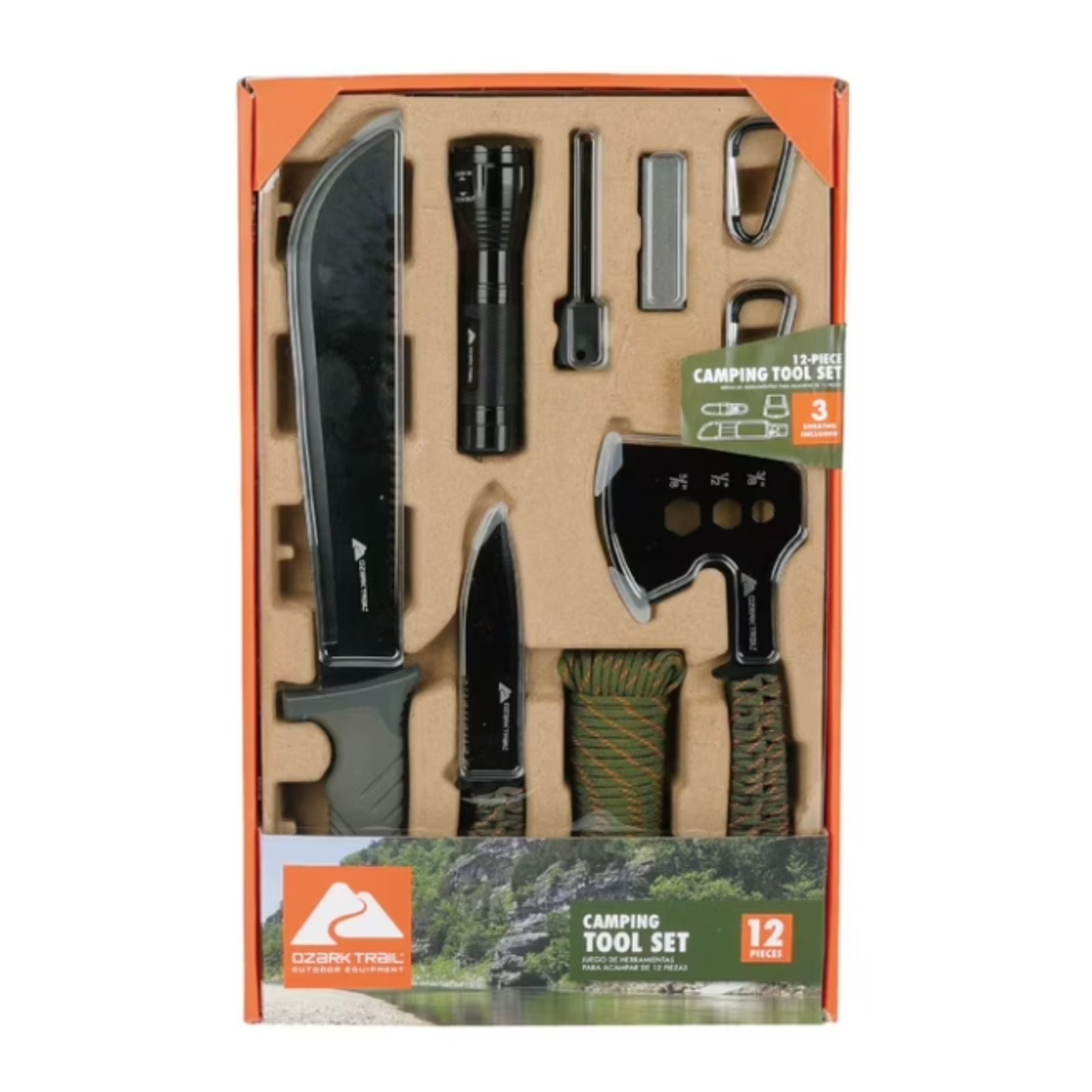 Ozark Trail 12 Pack Camping Tool Set with Flashlight, Machete, Knife New