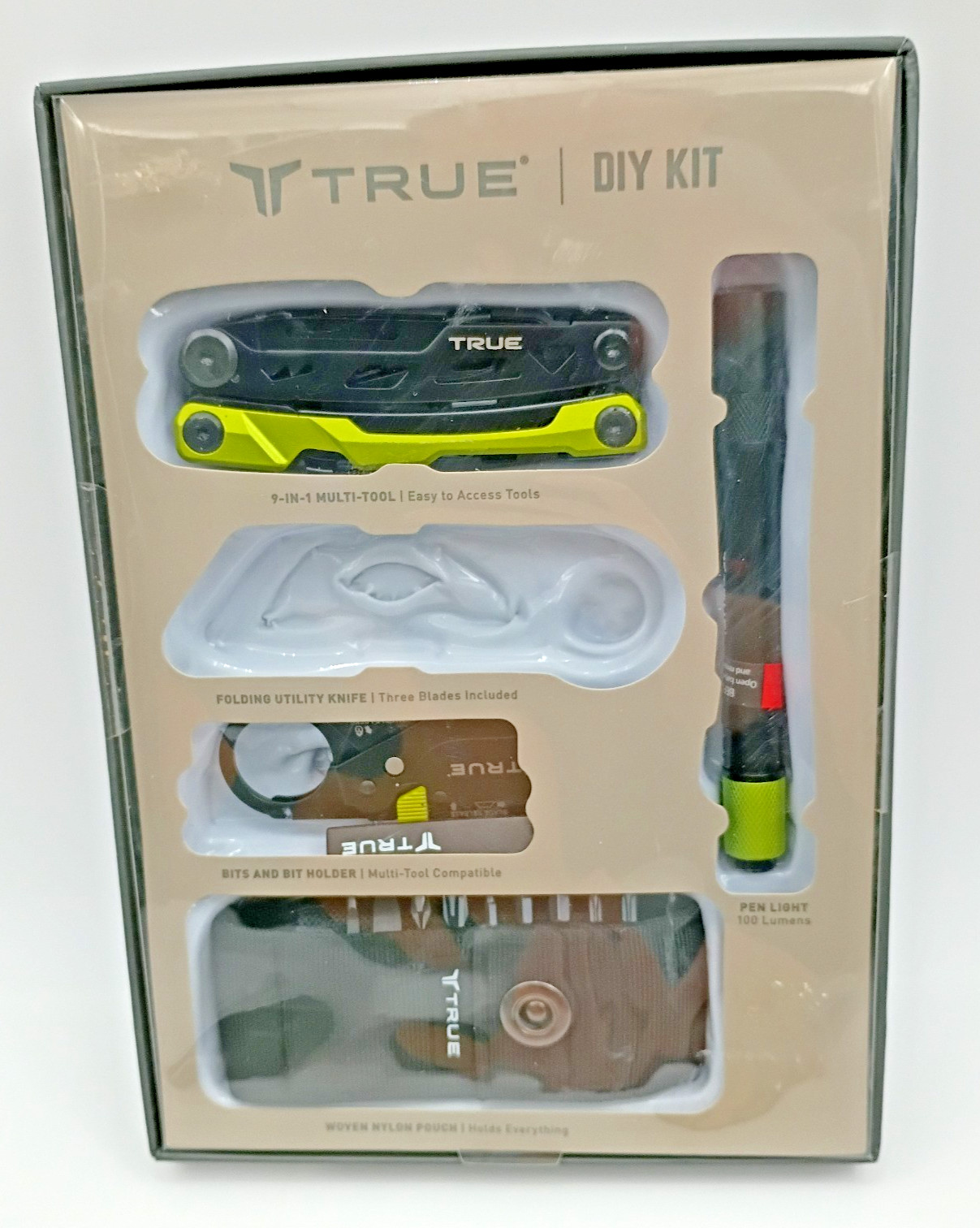 TRUE Utility 5-Piece DIY 9-in-1 Multi-Tool Kit, Knife, Pen Light w/ Pouch NEW