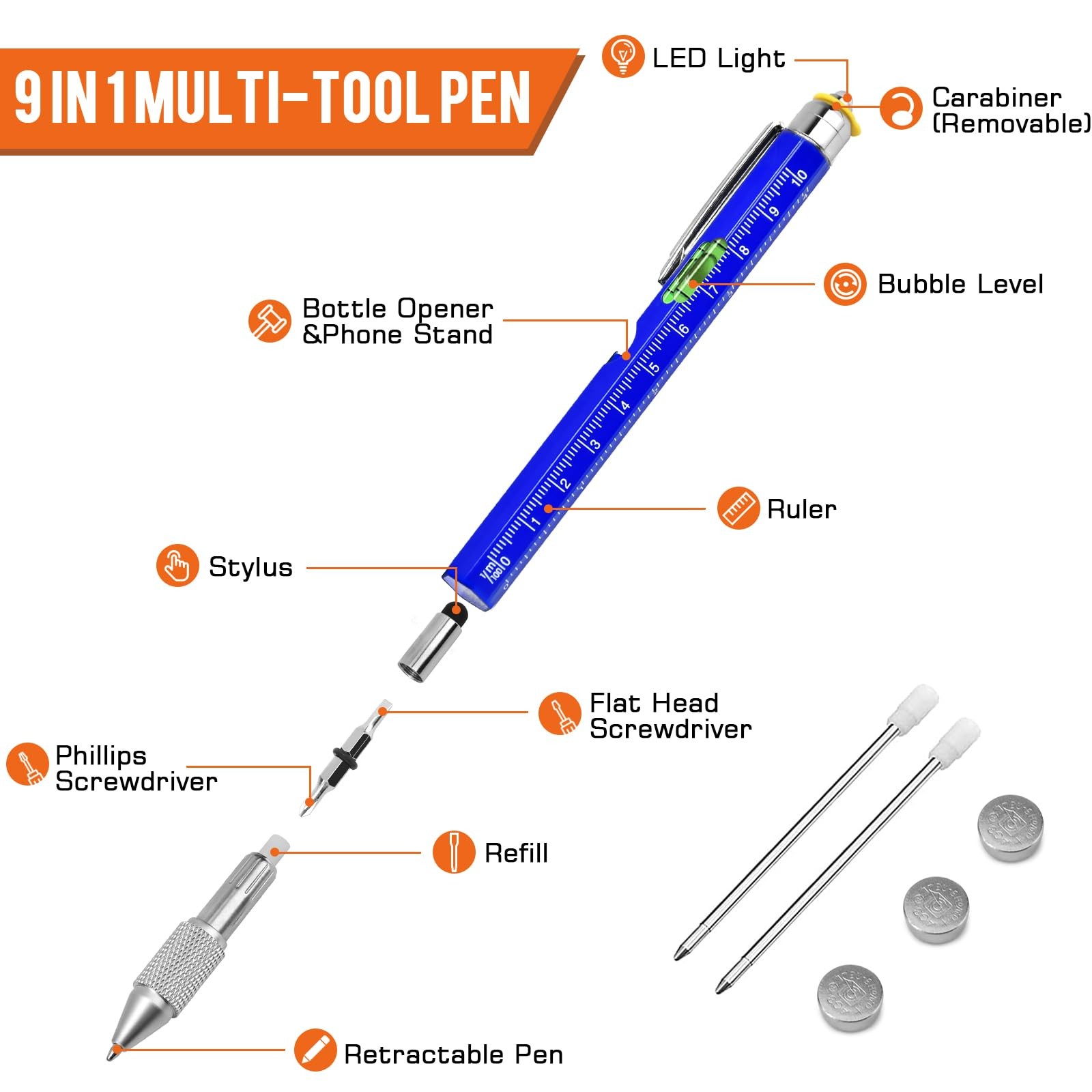 Fathers Day Gifts 9 in 1 Multi Tool Pen for Husband Boyfriend Men Grandpa