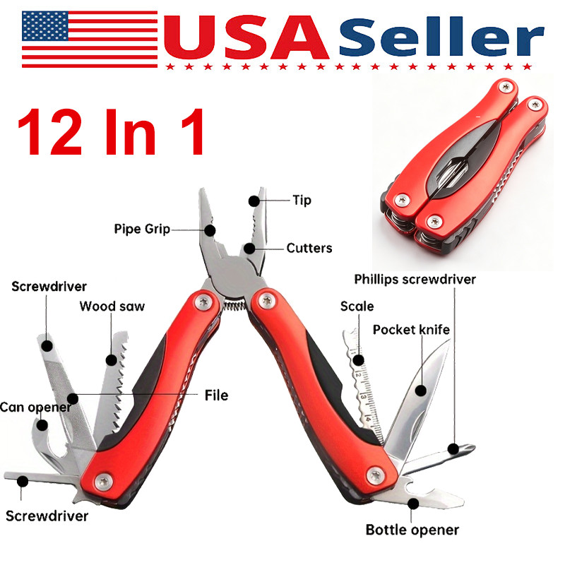 12 in 1 Pocket Multi Tool Folding EDC Kit Stainless Steel Survival Outdoor Tool