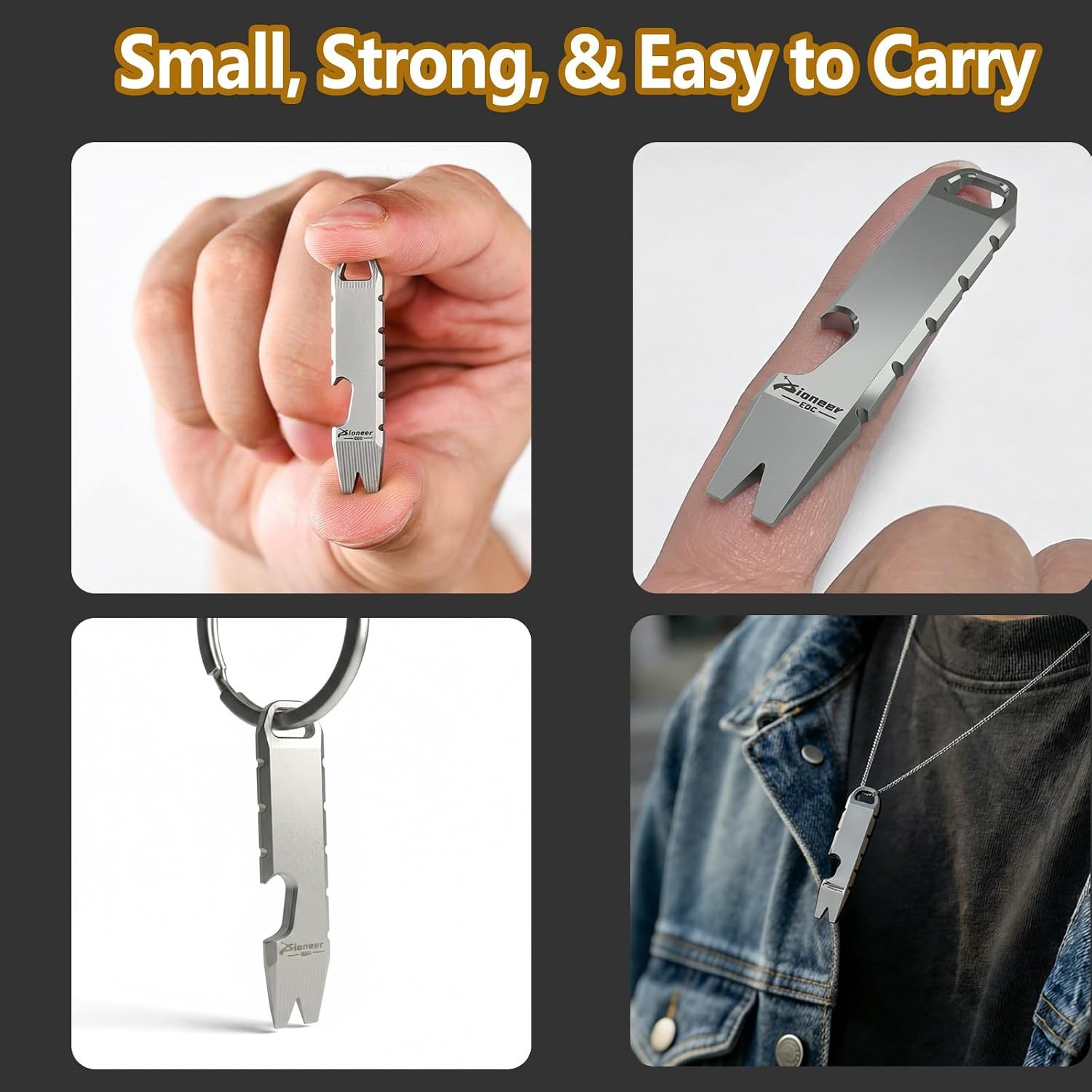 Titanium Mini EDC Pry Bar, Grey | Mini Crowbar, Multi-tool Scraper Opener, Porta