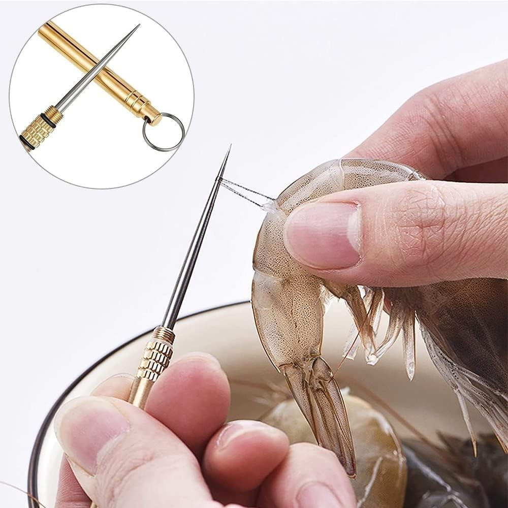 Titanium Alloy Toothpick Keychain Retractable EDC Fruit Fork Gold