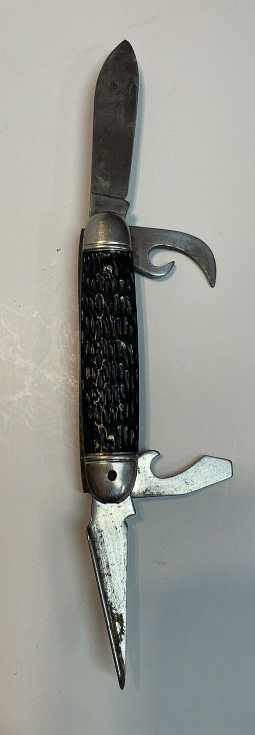 Vintage Imperial Kamp-King Multi Tool Pocket Knife / Opener, Plain Blade, Black