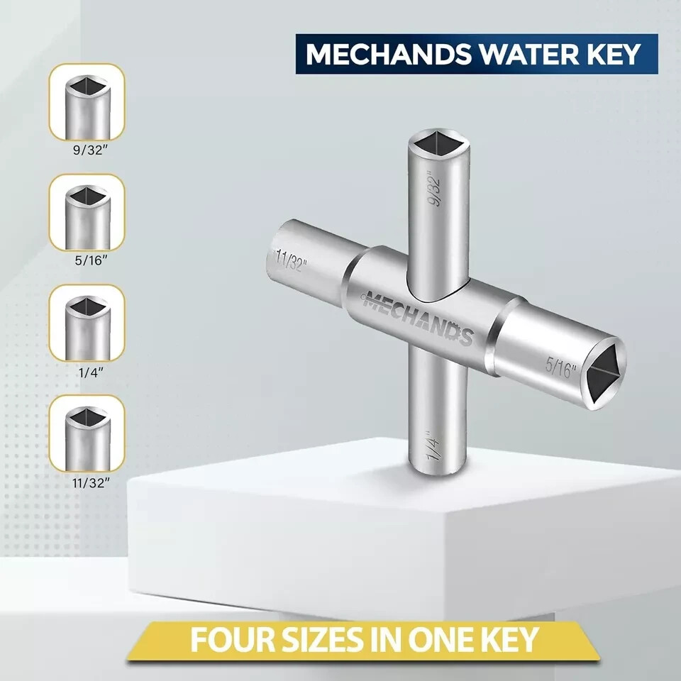 Water Key 2Pcs – Steel Water Shut off Tool 1/4“, 9/32”, 5/16”, & 11/32”