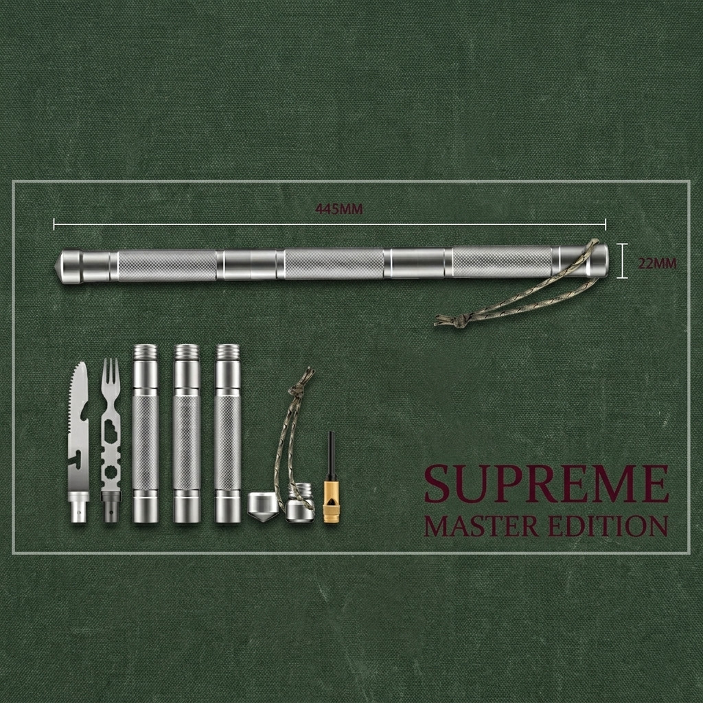 Outdoor Emergency Survival Rod, Lightweight Aluminum Multi-Tool for Camping