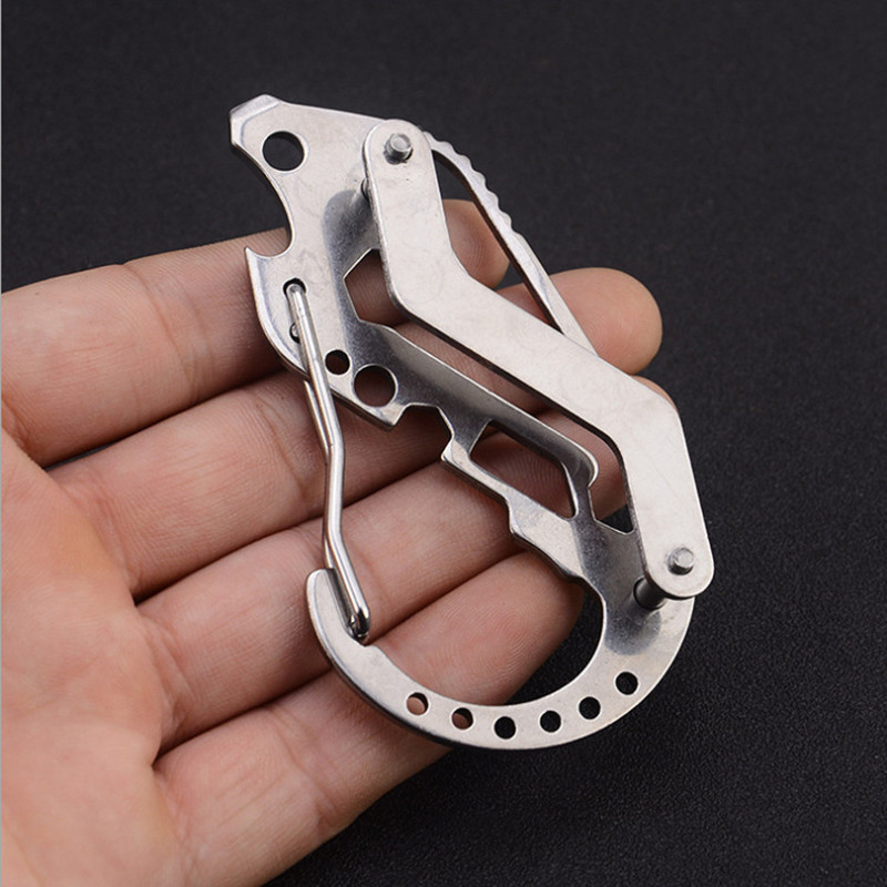 Heavy Duty Carabiner Keychain Multi Tool Bottle Opener EDC Key Clip