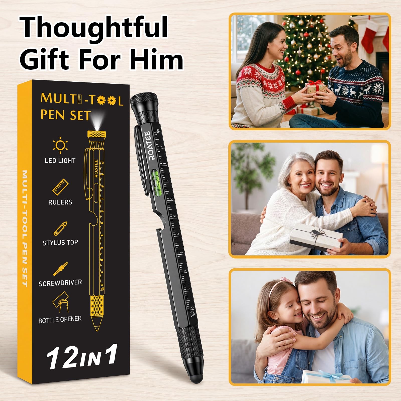 Fathers Day Men Multi Tool Pen 12 in 1 Cool Stuff Gadgets Gift for Husband Da…