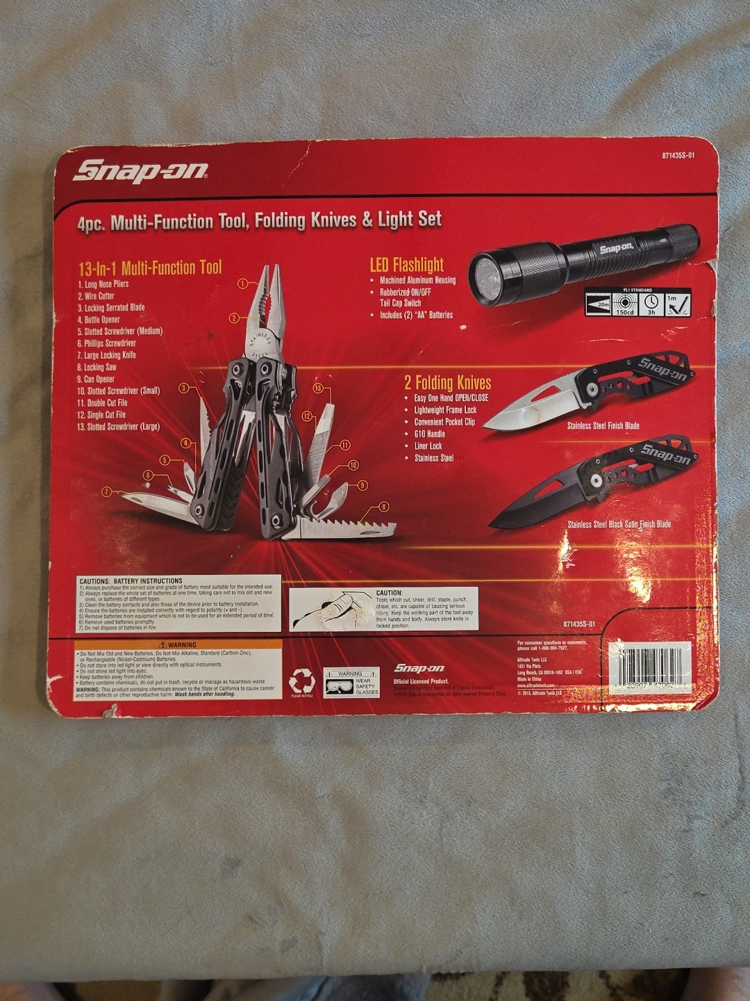 4-Piece Snap-On Multi Tool Set with 2 Knives, Flashlight, & 13 In 1 Multi Tool