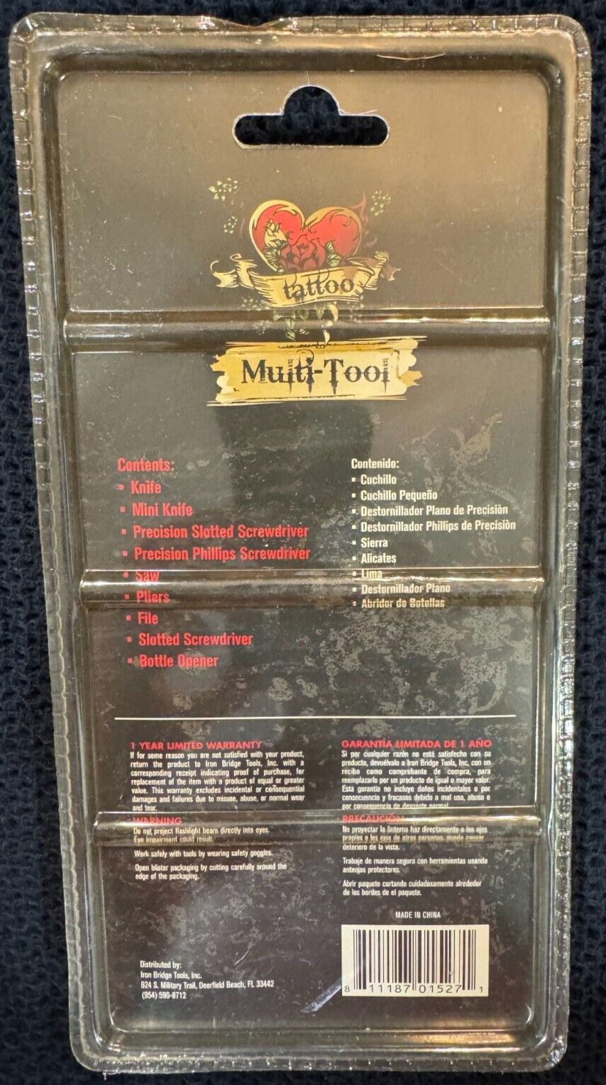 Iron Bridge Tools – Tattoo 9 in 1 Multi Tool – Skulls and crossbones – NIP