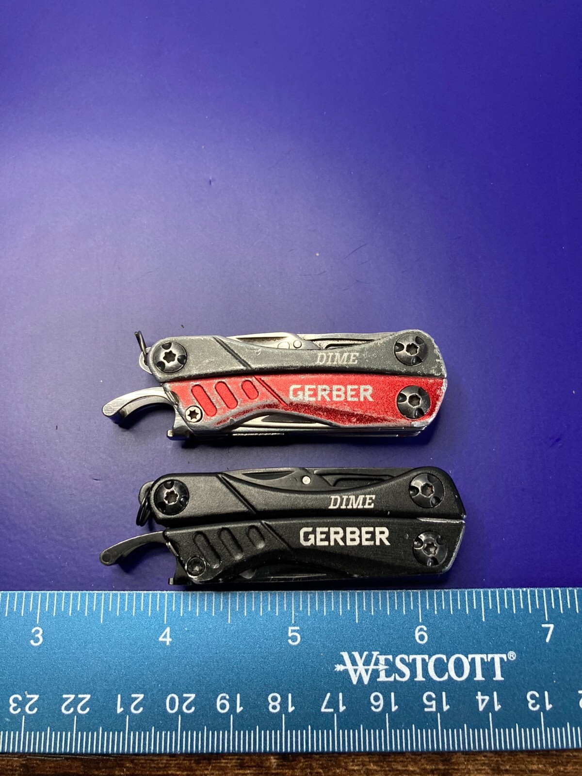Lot of 2 Gerber Dime Multi-Tools Small Keychain Pliers Knife File Scissors