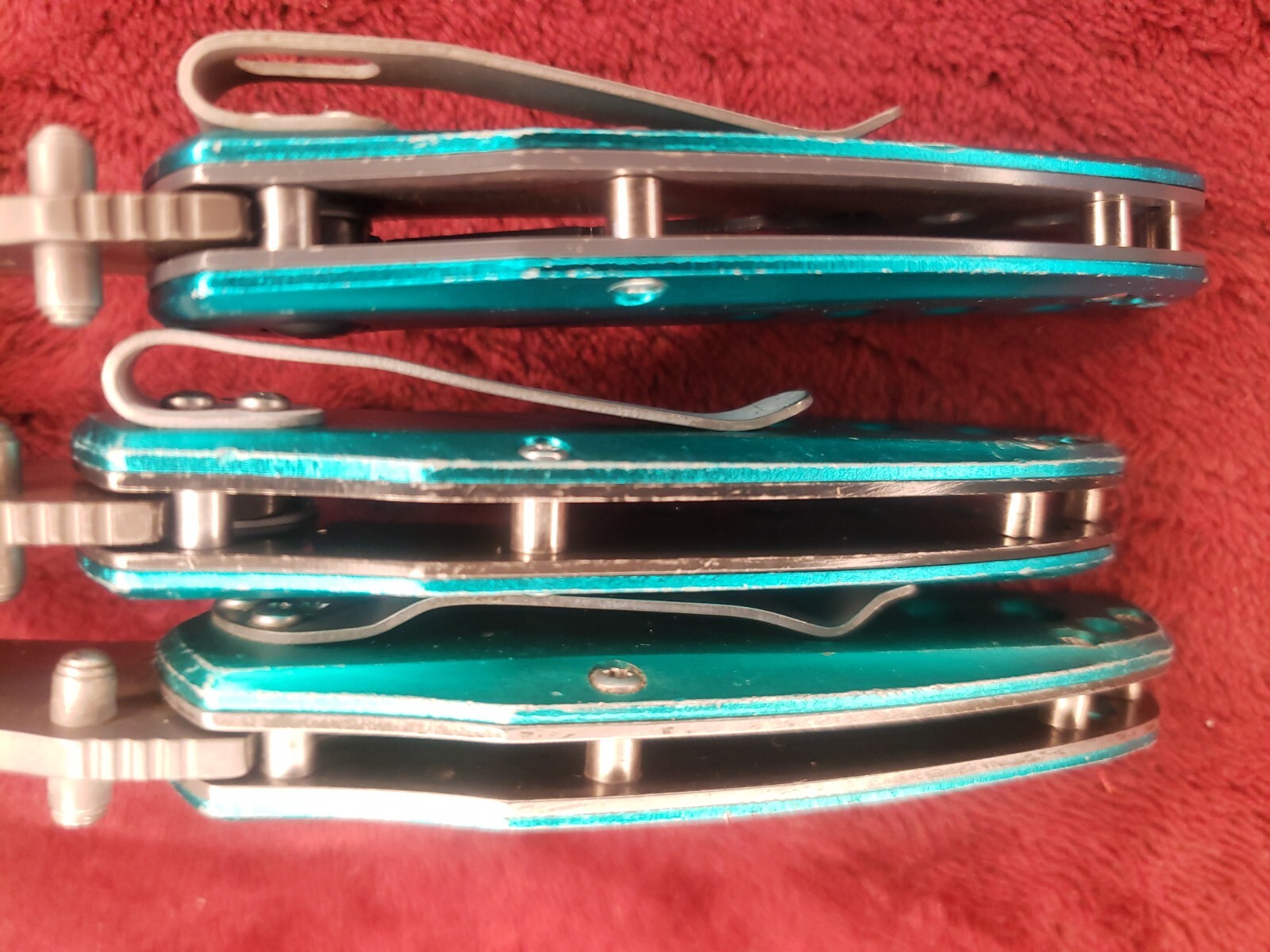 Lot 3 Cabela’s Plain Edge Liner Lock Aluminum Scale Folding Cyan Turquoise color