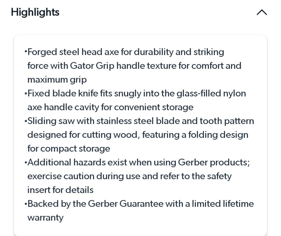 Gerber Gator Combo Axe 3-in-1 Multi-Tool Kit Axe Knife Saw Forged Steel Sheath