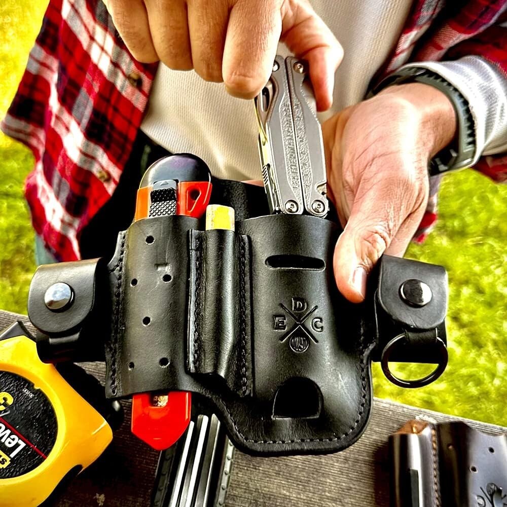 Premium Leather Multitool Sheath with Action Snap for Everyday Carry Essentials