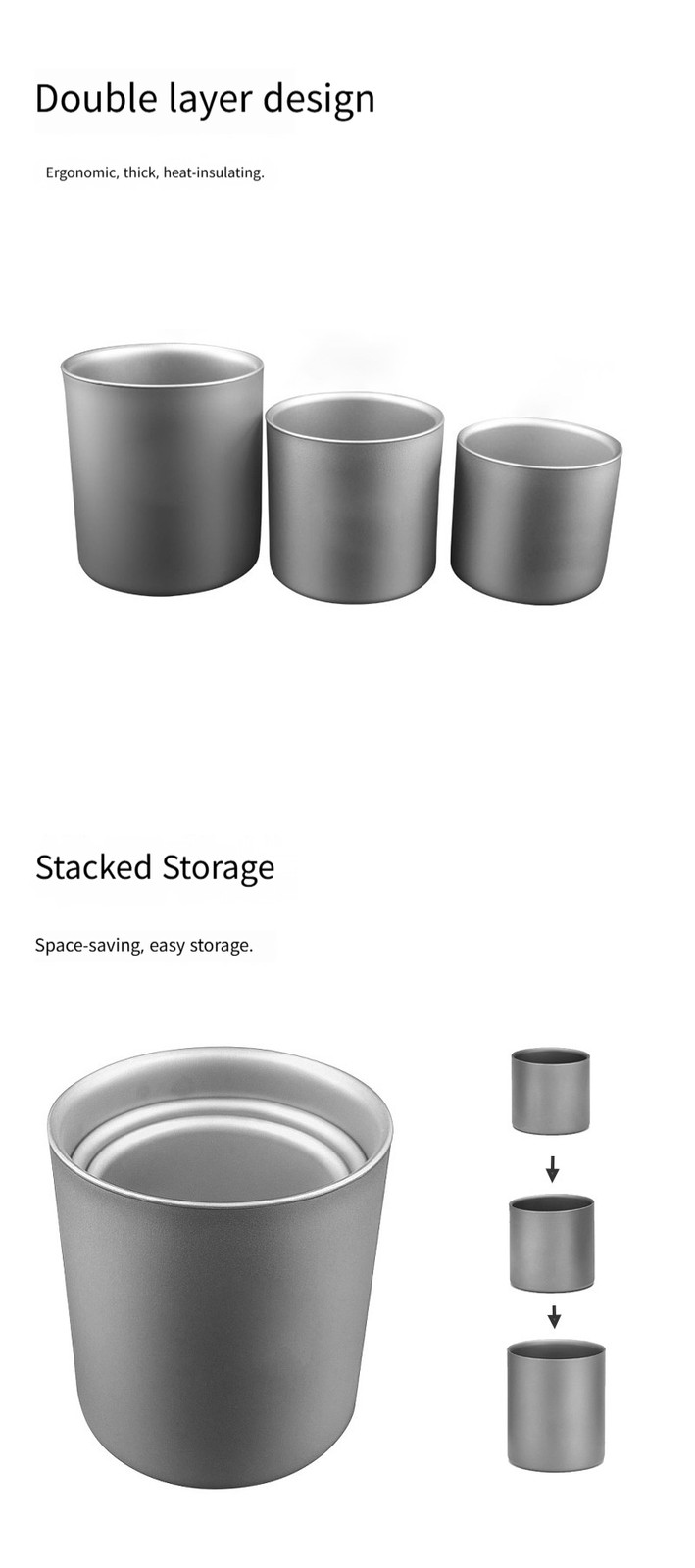 Outdoor camping portable pure titanium double-layer water cup set