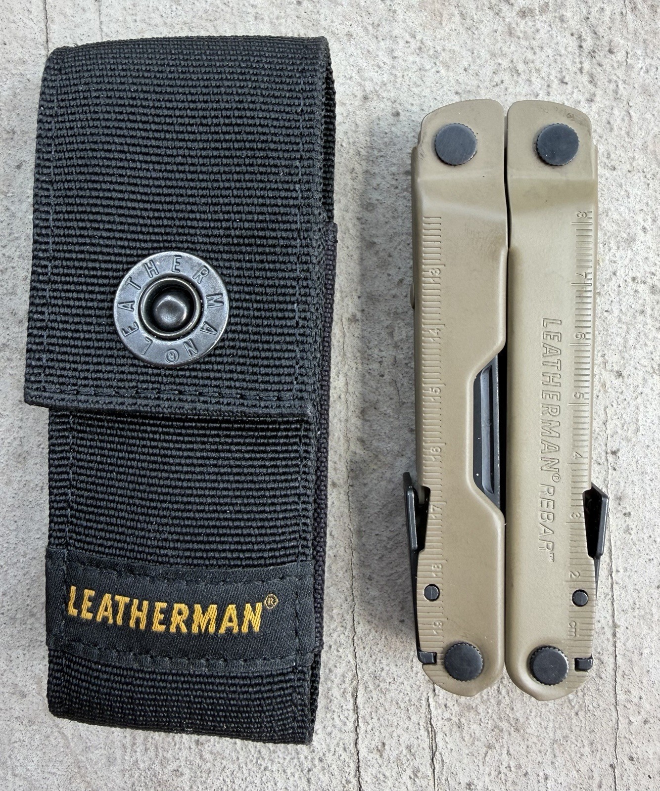 LEATHERMAN REBAR MULTITOOL COYOTE TAN WITH NYLON SHEATH, EXCELLENT OVERALL!