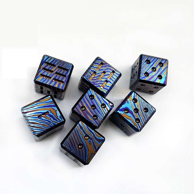 Solid Titanium Damascus Dice Whiskey Chilling Stone Metal Ice Cube EDC Toy Gift