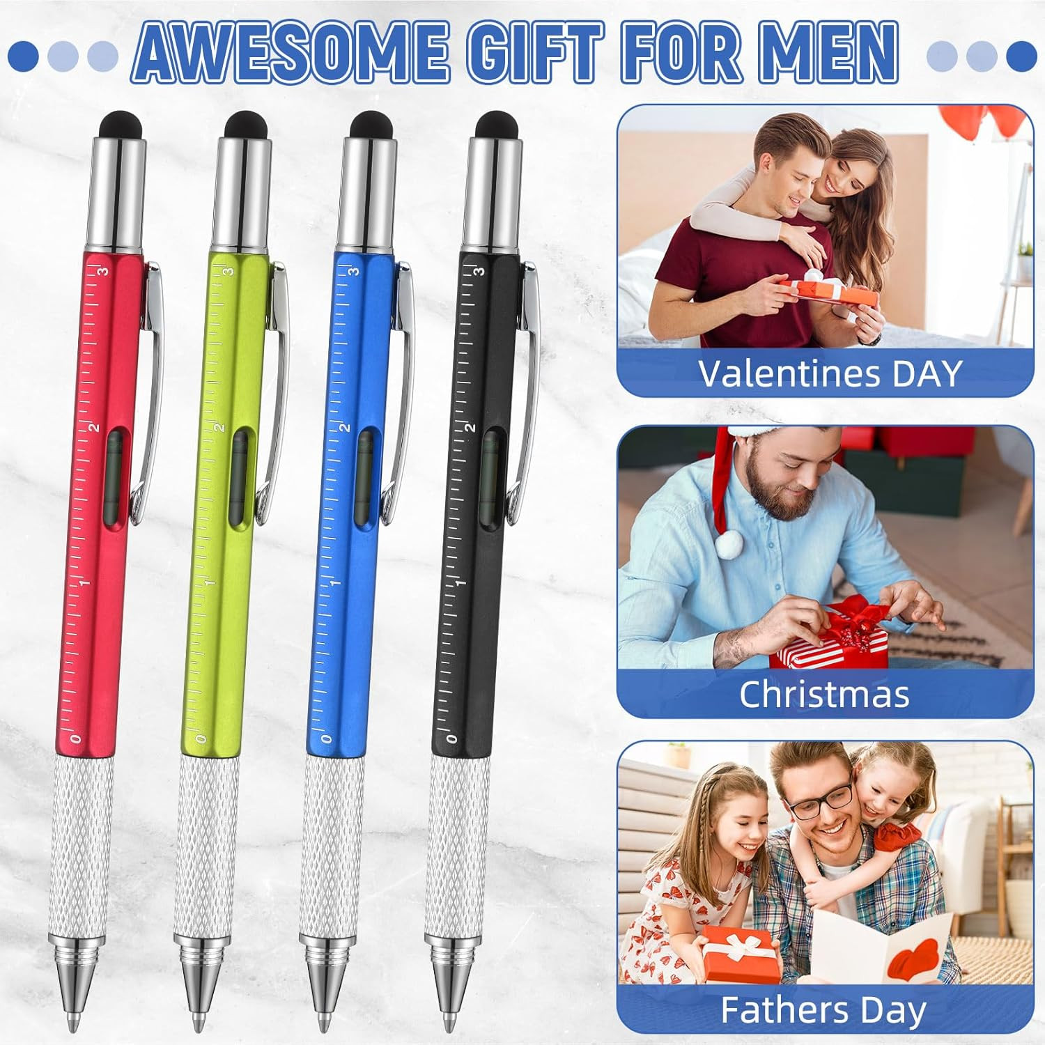 Yeaqee 40 Pcs Gifts for Adult Men:6 in 1 Multi Tool Pens with Refills Ruler Leve