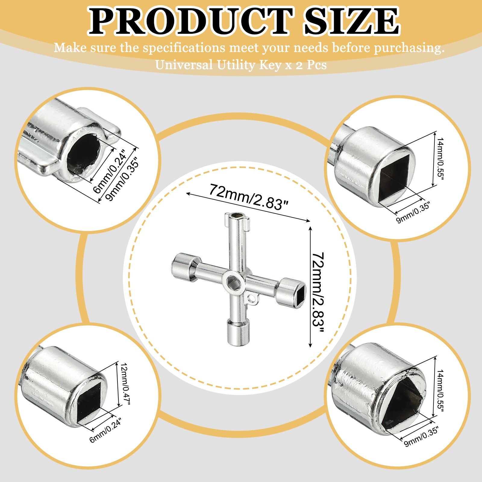 Pack of 2 Zinc Alloy 4 in 1 Universal Utility Key Silver, Style D