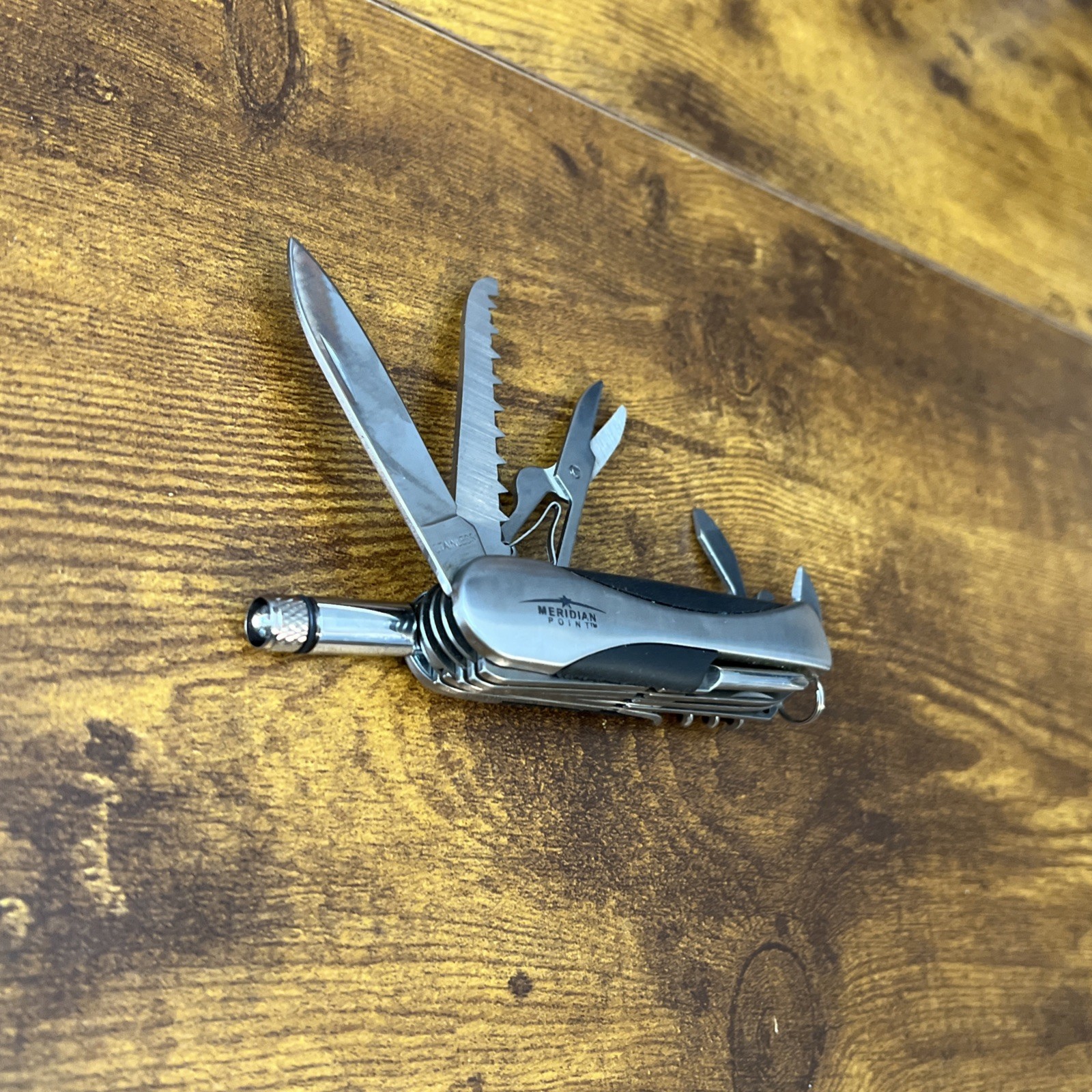 Everything Pocket Tool with LED Flashlight Saw Bottle Opener Screwdriver Silver