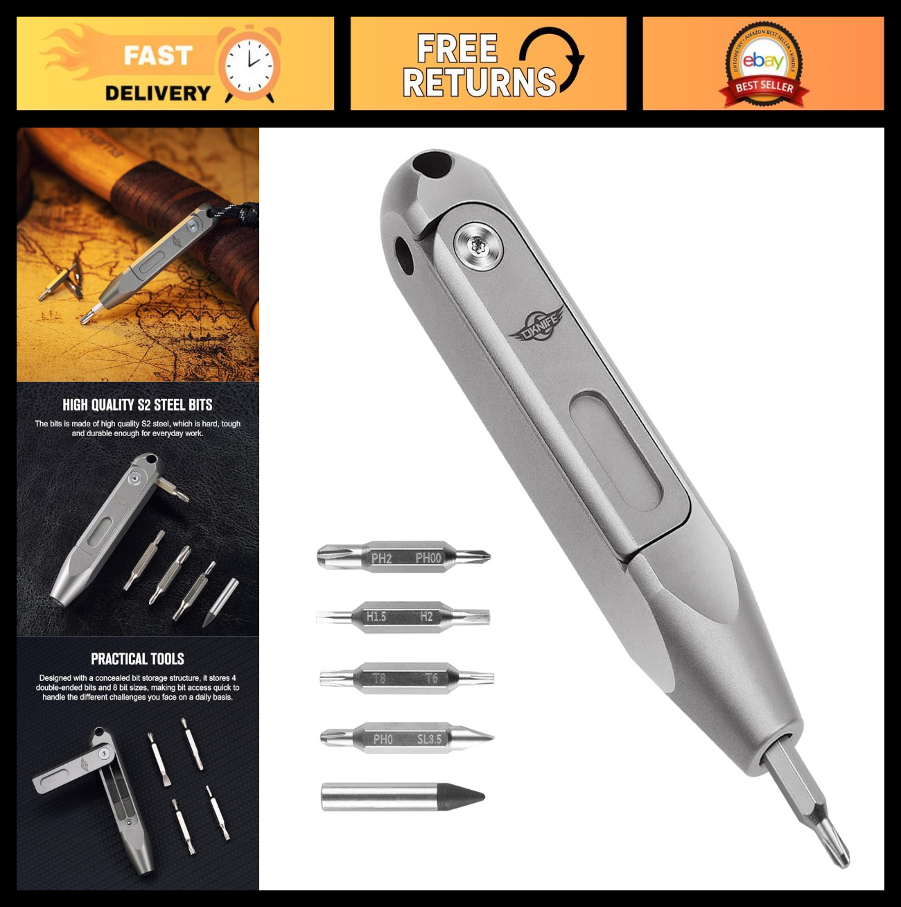 Mini Titanium EDC Pocket Screwdriver Set – 9-in-1 Precision Tool with Magnetic B