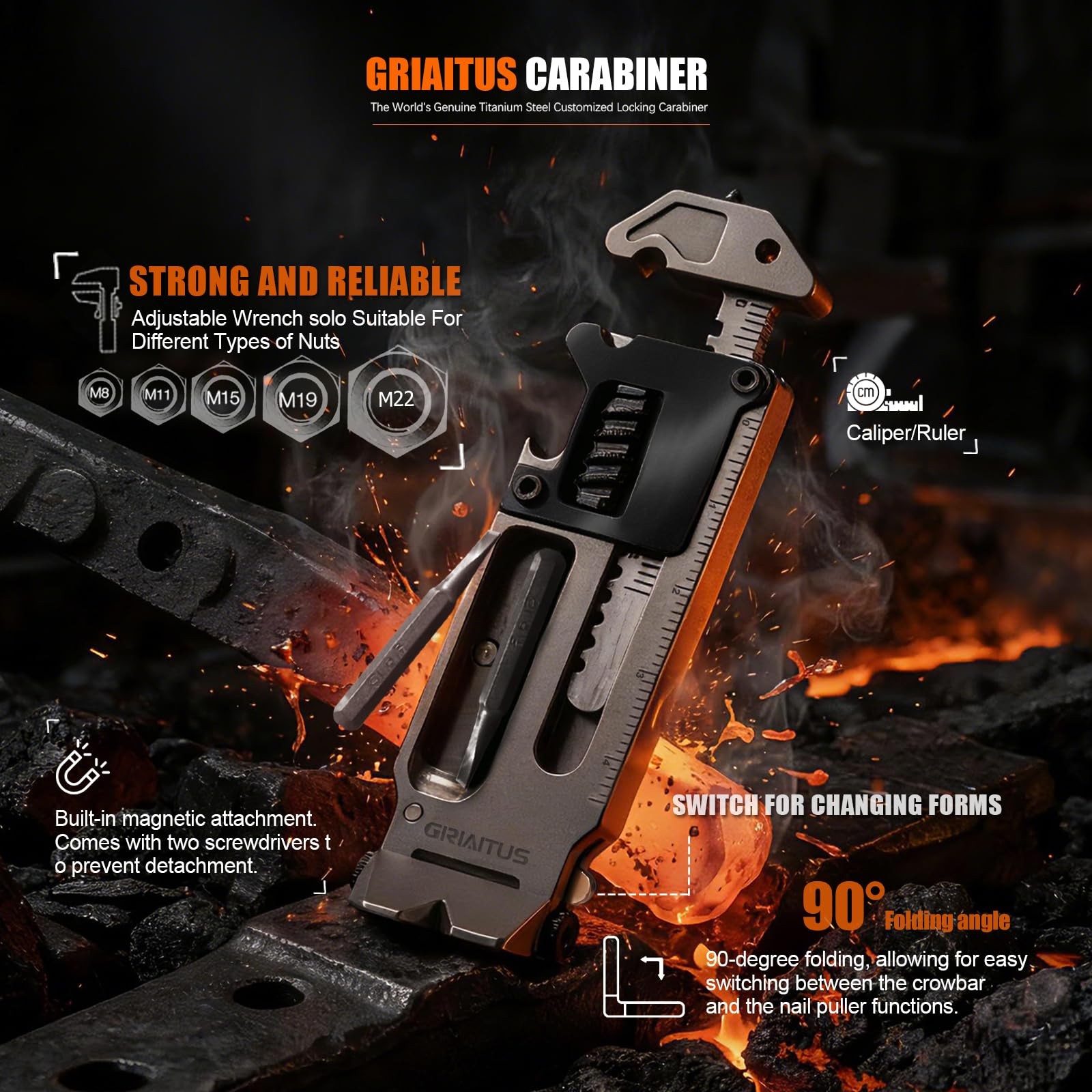 EDC Gear Pry Bar EDC 7 in 1 Multitool with Keychain, Bottle Opener, Screwdriv…
