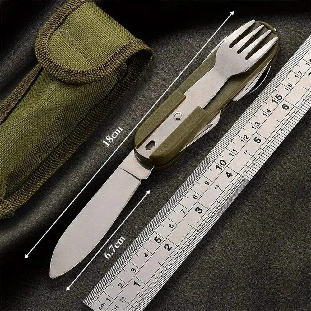 7in1 Multi Function Outdoor Diner Stainless Steel Folding Fork Knife Picnic Camp