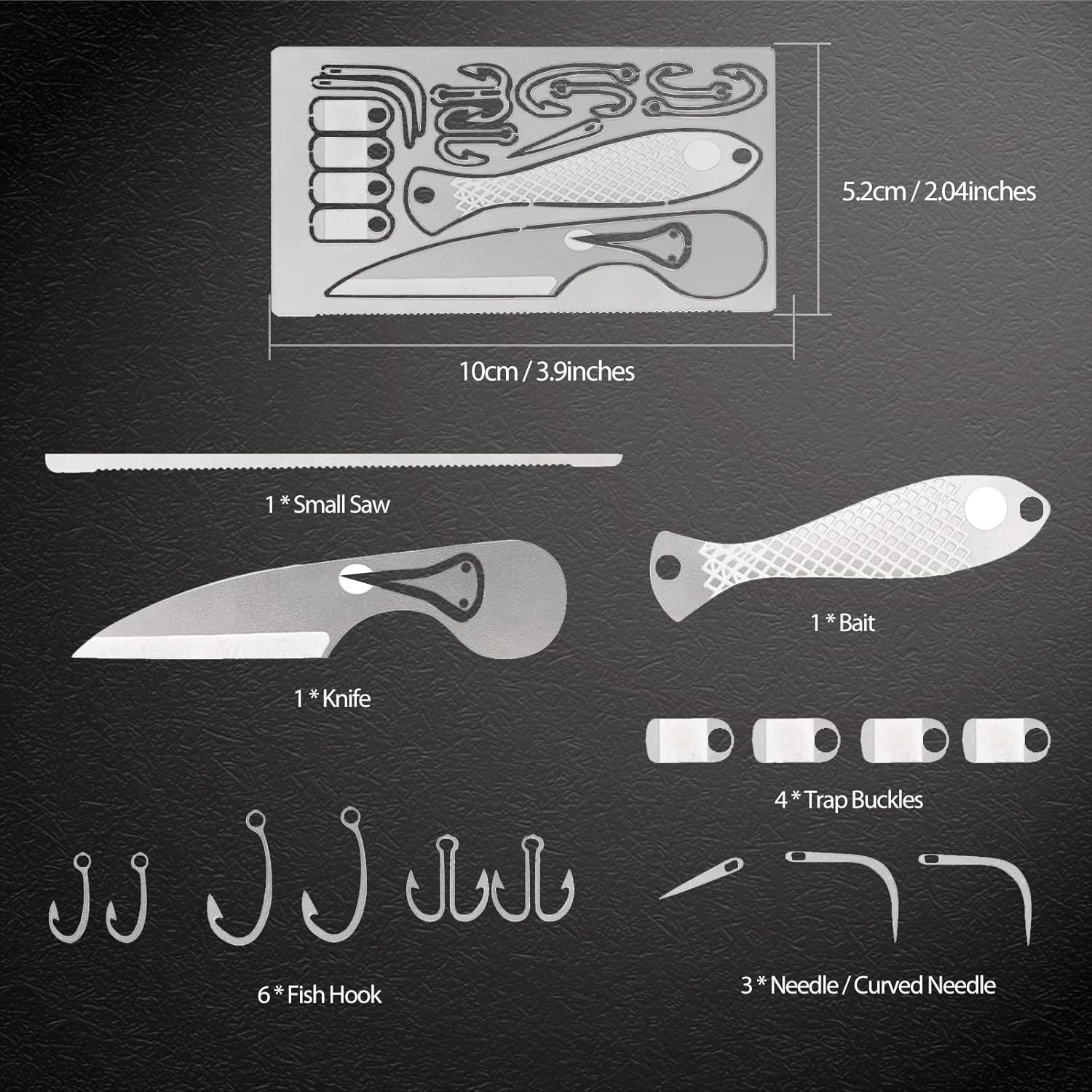 9PCS Survival Card Multitool Camping Kit with Fishing Line Gear, Multipurpose