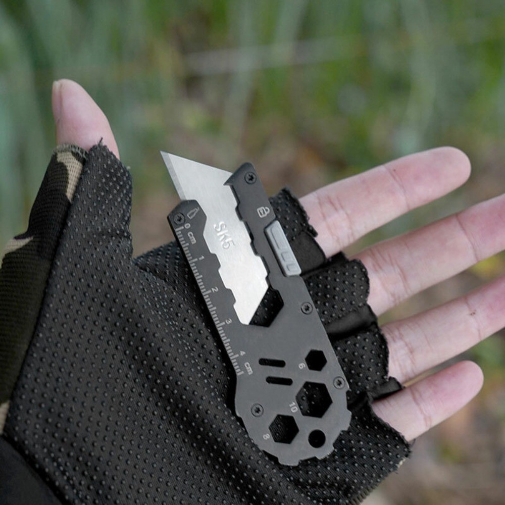 Outdoor Keychain Multi EDC Tools Utility Knife Wrench Opener Ruler SK5 Blades