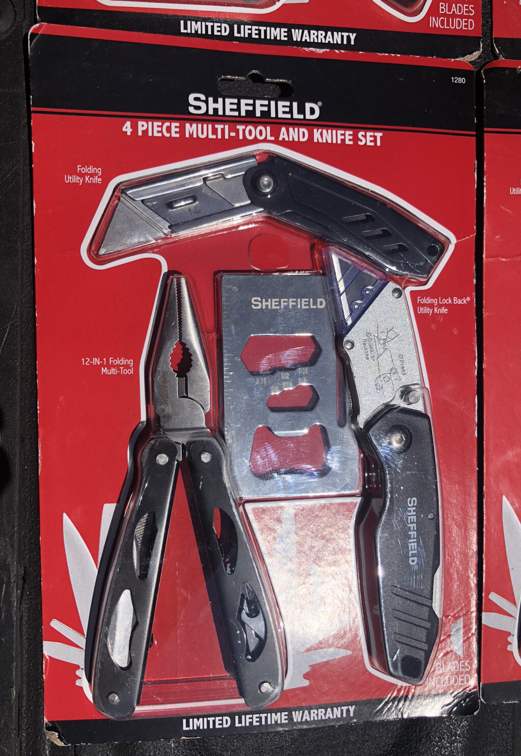 GIFT SET (4) Packs Sheffield 4-Piece Multi-Tool and Utility Knife w/Blades 1280