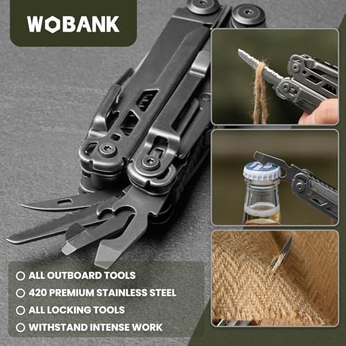 33-in-1 Stainless Steel Multitool Pliers, Damascus Pocket Knife & Nylon Sheath f