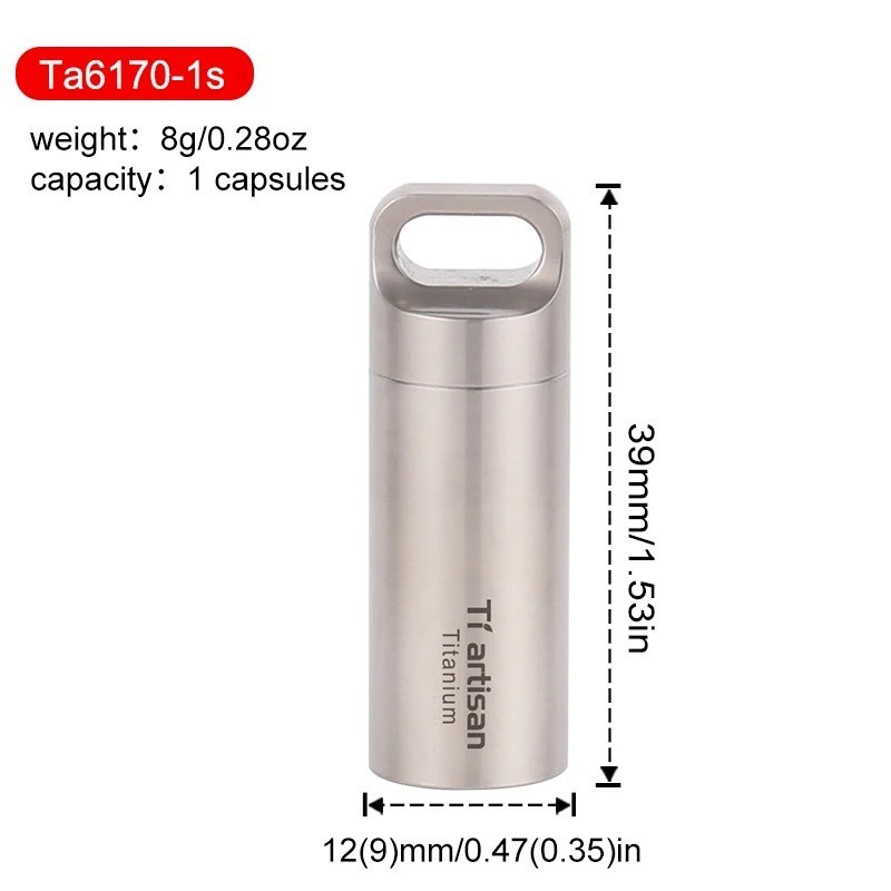 Titanium Alloy Waterproof Container Pill Box Travel Survival EDC Tool Keychain