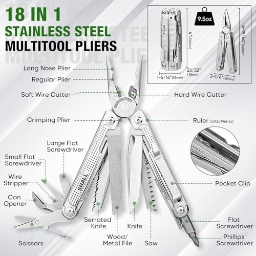 18-in-1 Multi Tool Pliers, Stainless Steel Pocket Knife, Screwdriver & Sheath fo