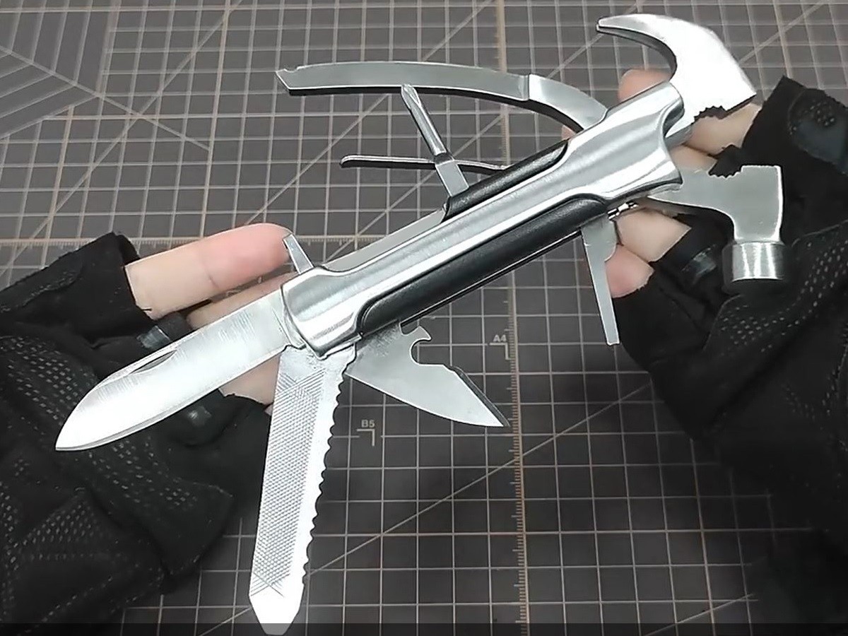 Personalized 15in1 Multi Tool Stainless Steel Hammer Pliers Pocket Knife w Pouch