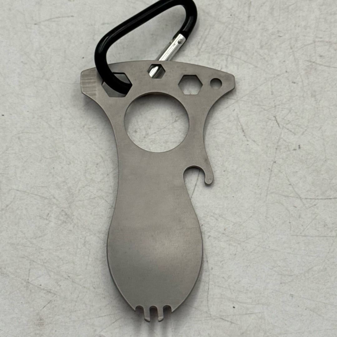 Camping Spoon Multi-Tool 4 Inch Carabiner Clip Hex Wrench Bottle Opener