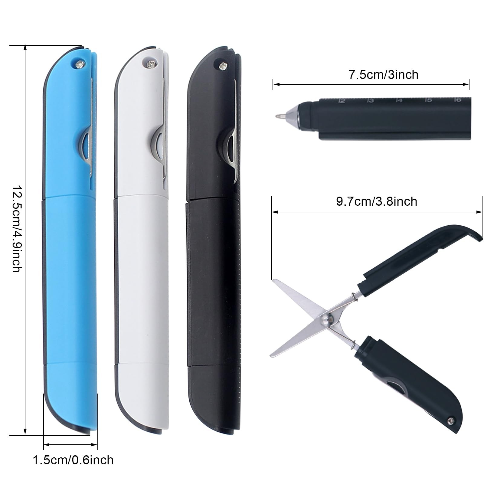 3Pcs Multi-Tool Pen with Scissors, Ruler, and Art Knife – Portable 4 in 1 Utilit