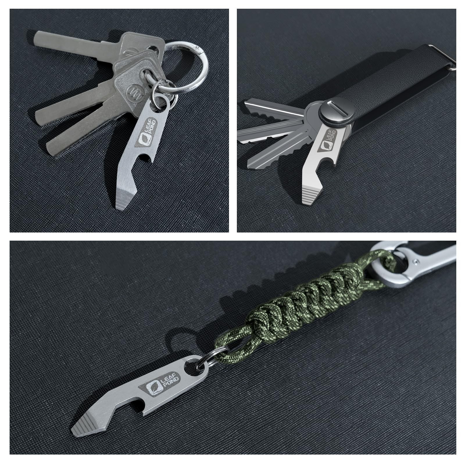 LEAF POND 3-Pack Bottle Opener Keychain, EDC Pry Bar, 2.4 inches, Silver