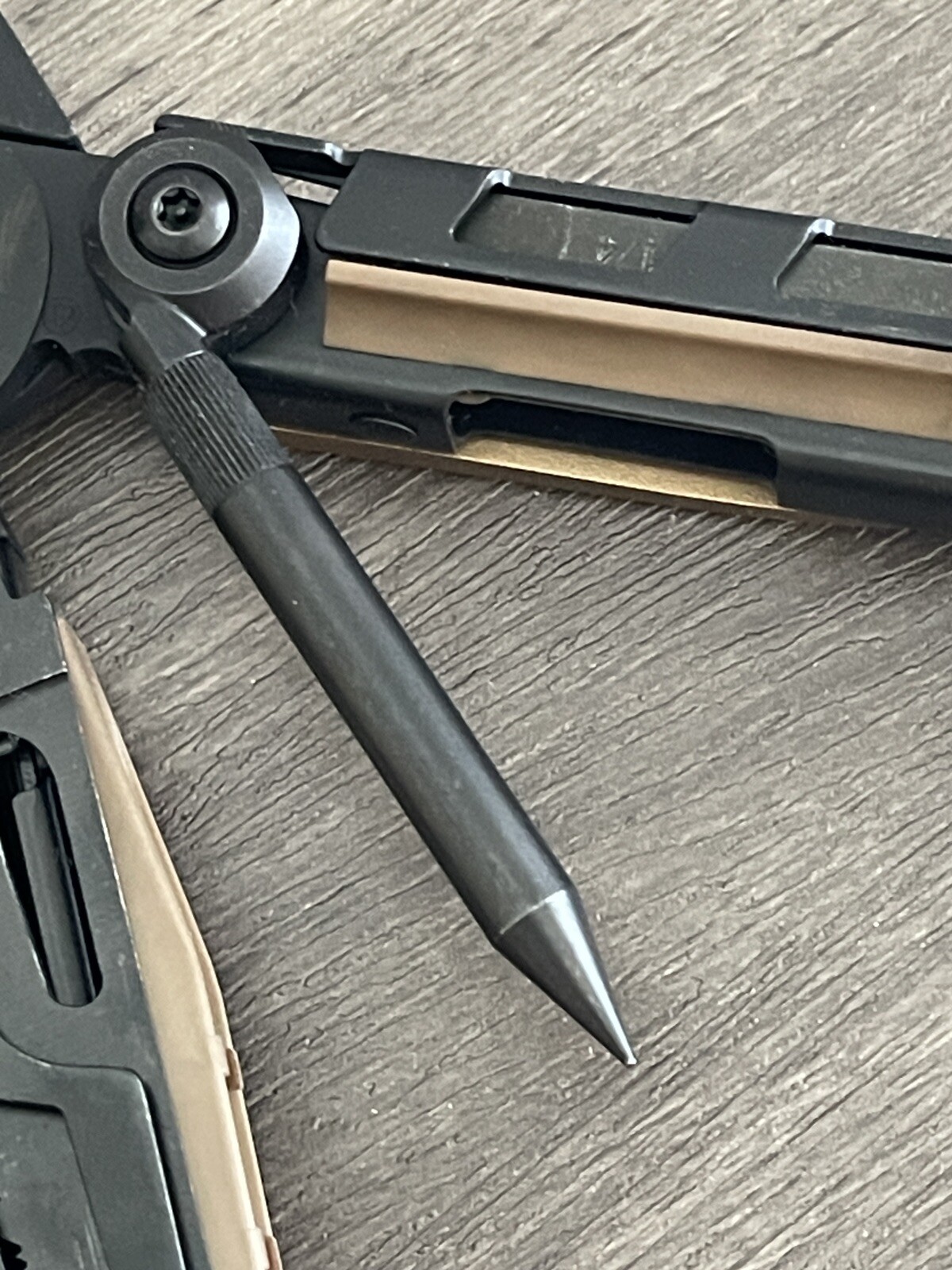 Leatherman MUT EOD Black multi tool with Brown/Tan Inserts. Discontinued Variant